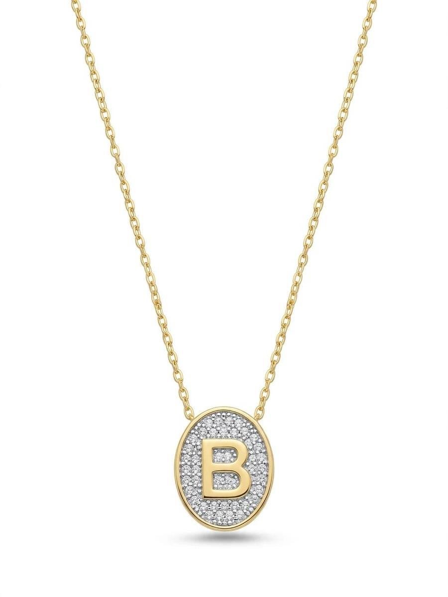 Colar Medalha de Letra Cravejado | Banhado a Ouro e Ródio Branco.