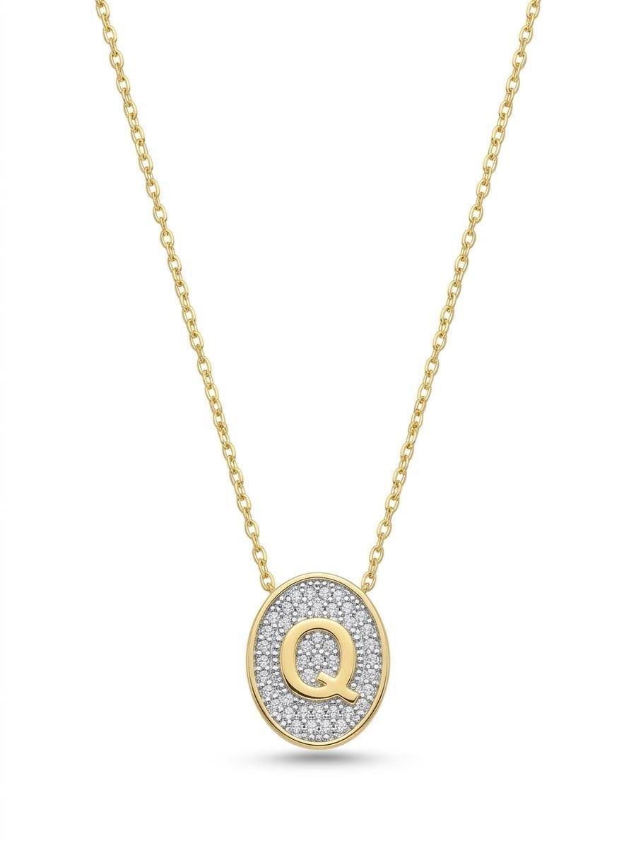 Colar Medalha de Letra Cravejado | Banhado a Ouro e Ródio Branco.