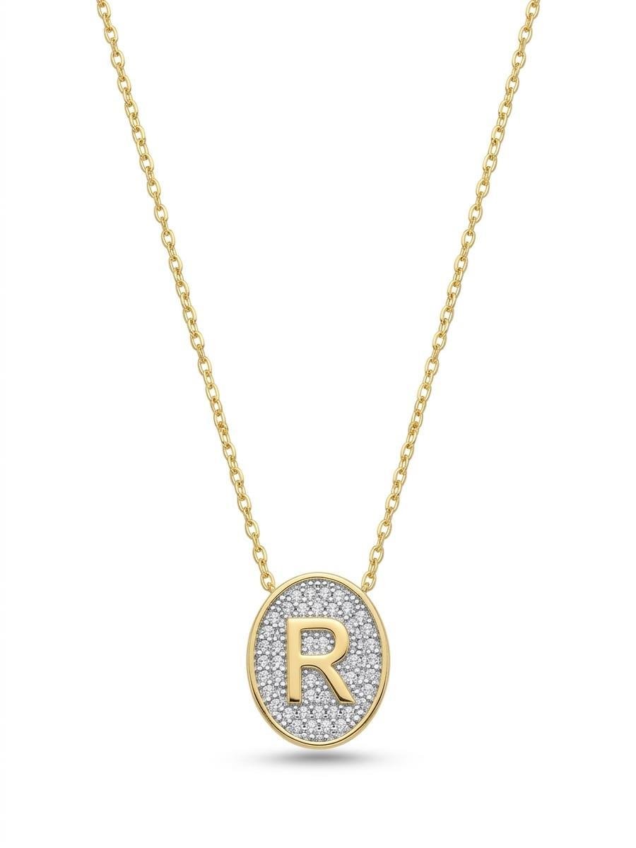 Colar Medalha de Letra Cravejado | Banhado a Ouro e Ródio Branco.