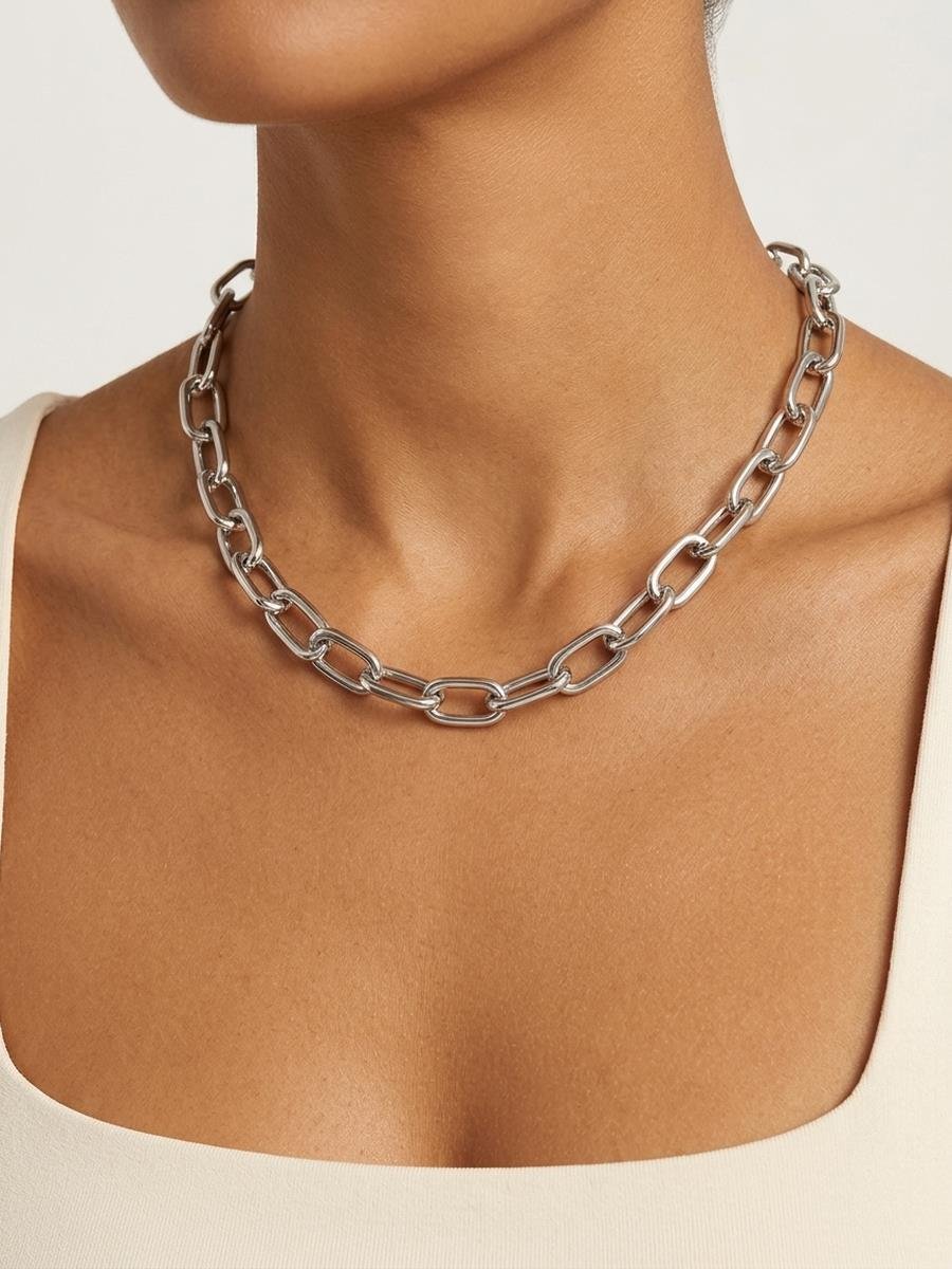 Choker Elos Grossos | Banhado a Ródio Branco.