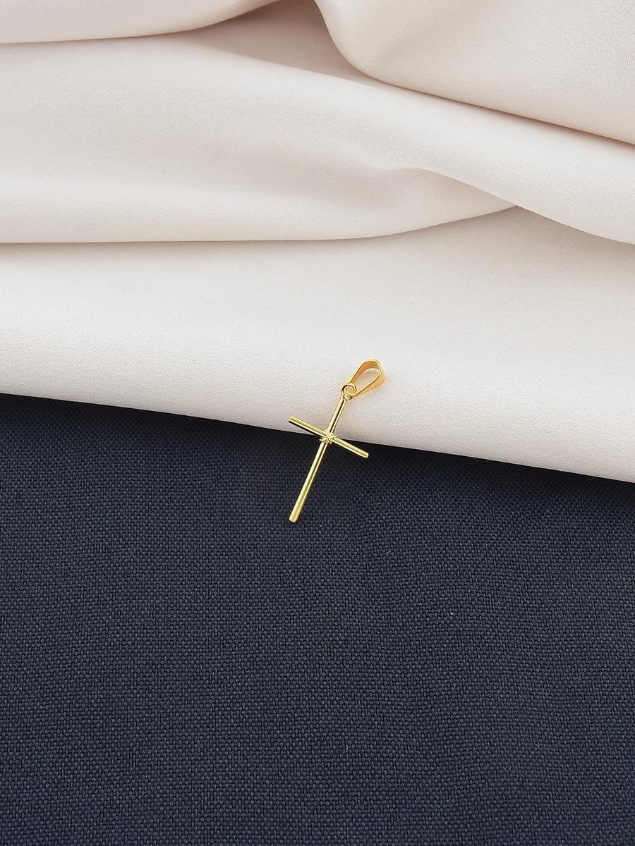 Pingente Cruz Lisa com Detalhe | Banhado a Ouro.