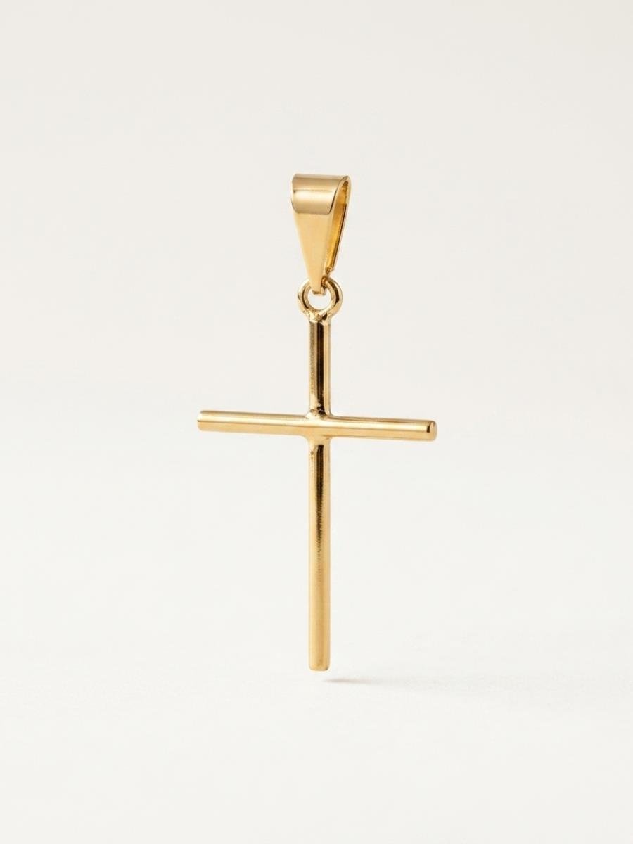 Pingente Cruz Lisa M | Banhado a Ouro.