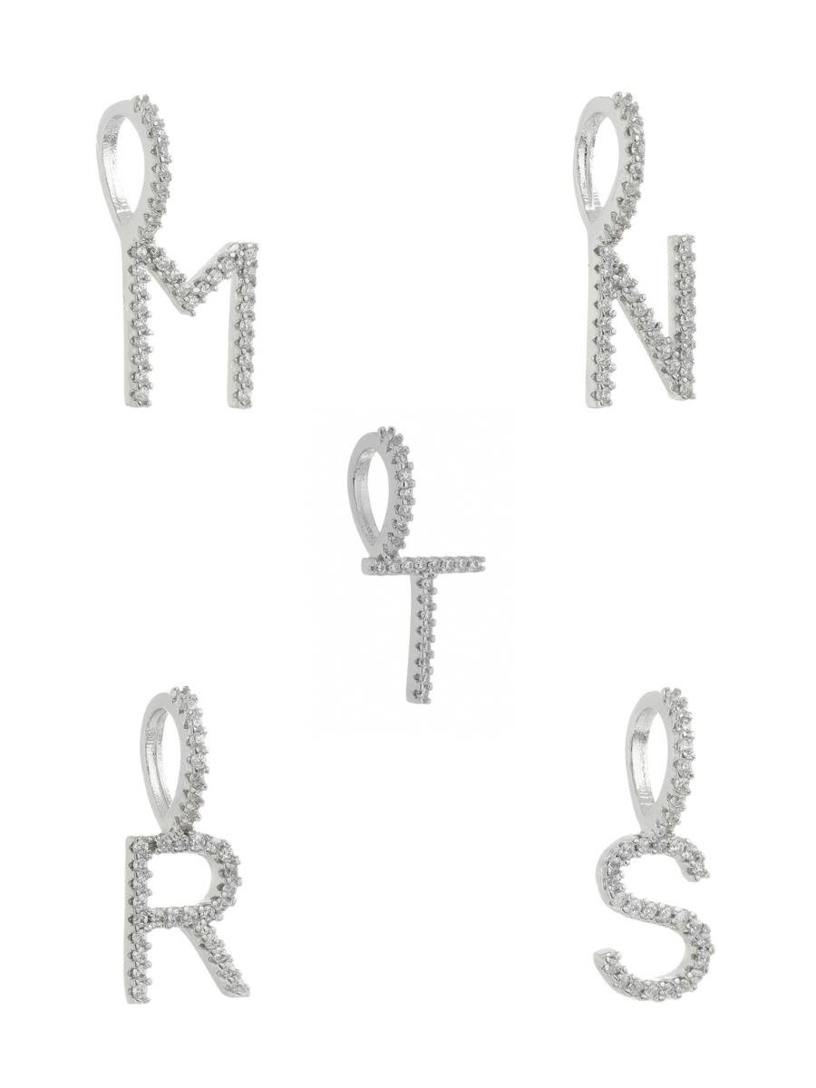 Pingente de Letra Cravejado | Banho de Ródio Branco