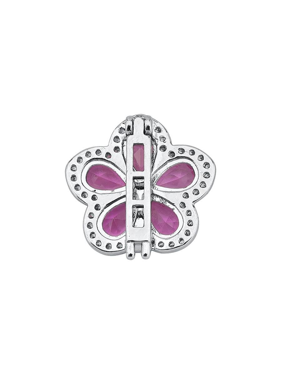 Pingente de Flor Cravejado Rosa | Banhado no Ródio Branco