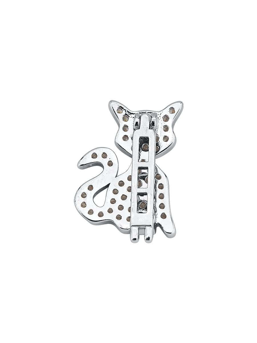 Pingente de Gato Cravejado | Banhado no Ródio Branco