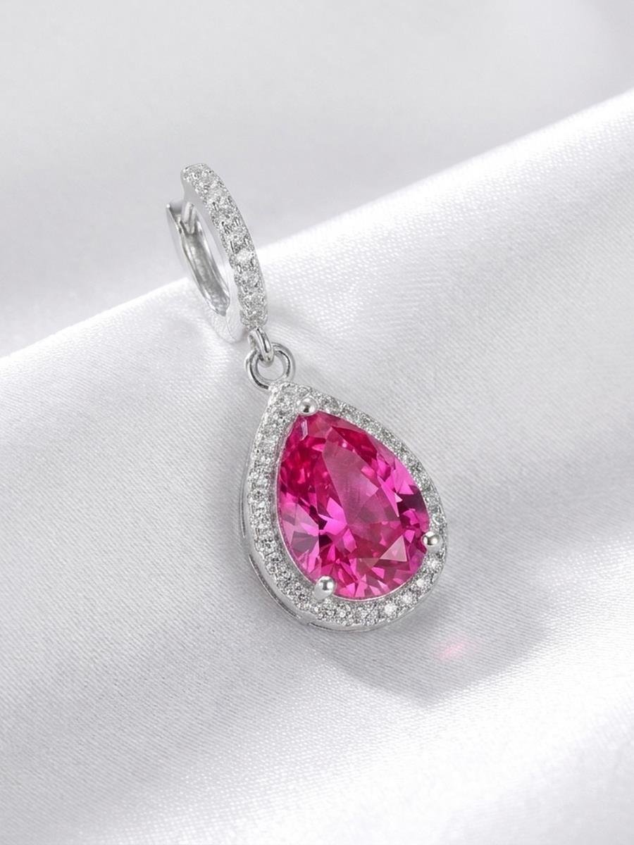 Pingente Gota Rosa | Banhado a Ródio Branco