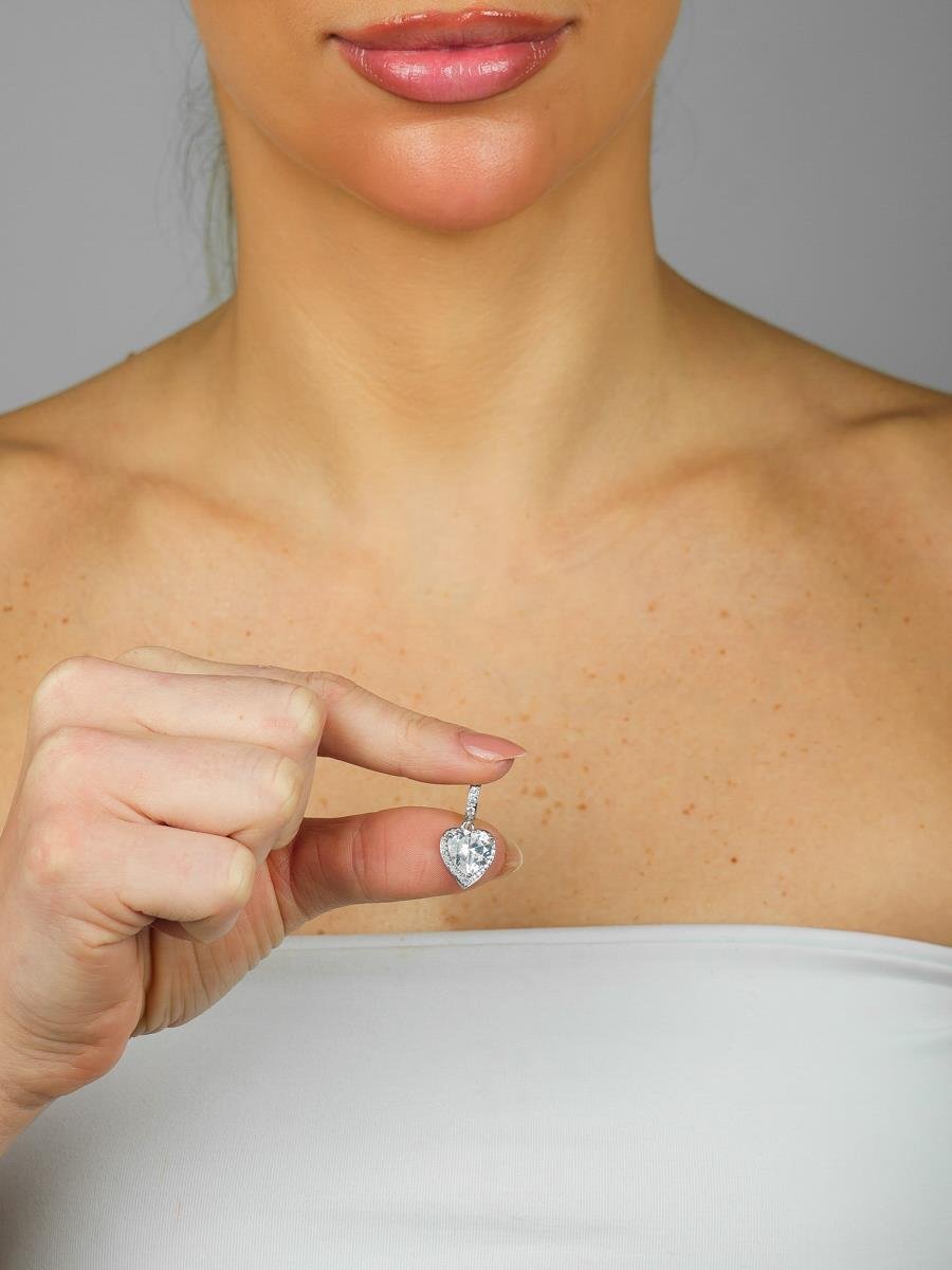 Pingente Coração Cravejado | Banhado a Ródio Branco