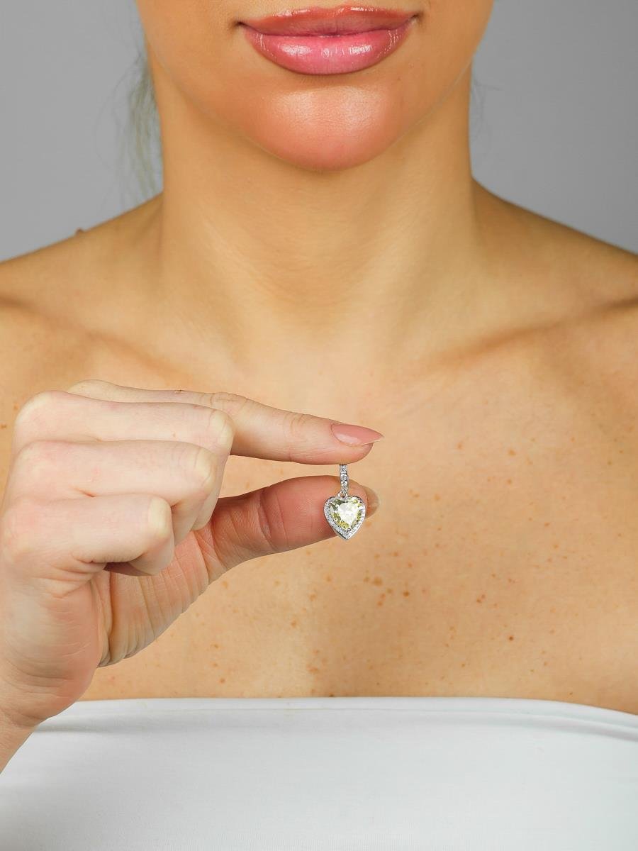 Pingente Coração Amarelo | Banhado a Ródio Branco