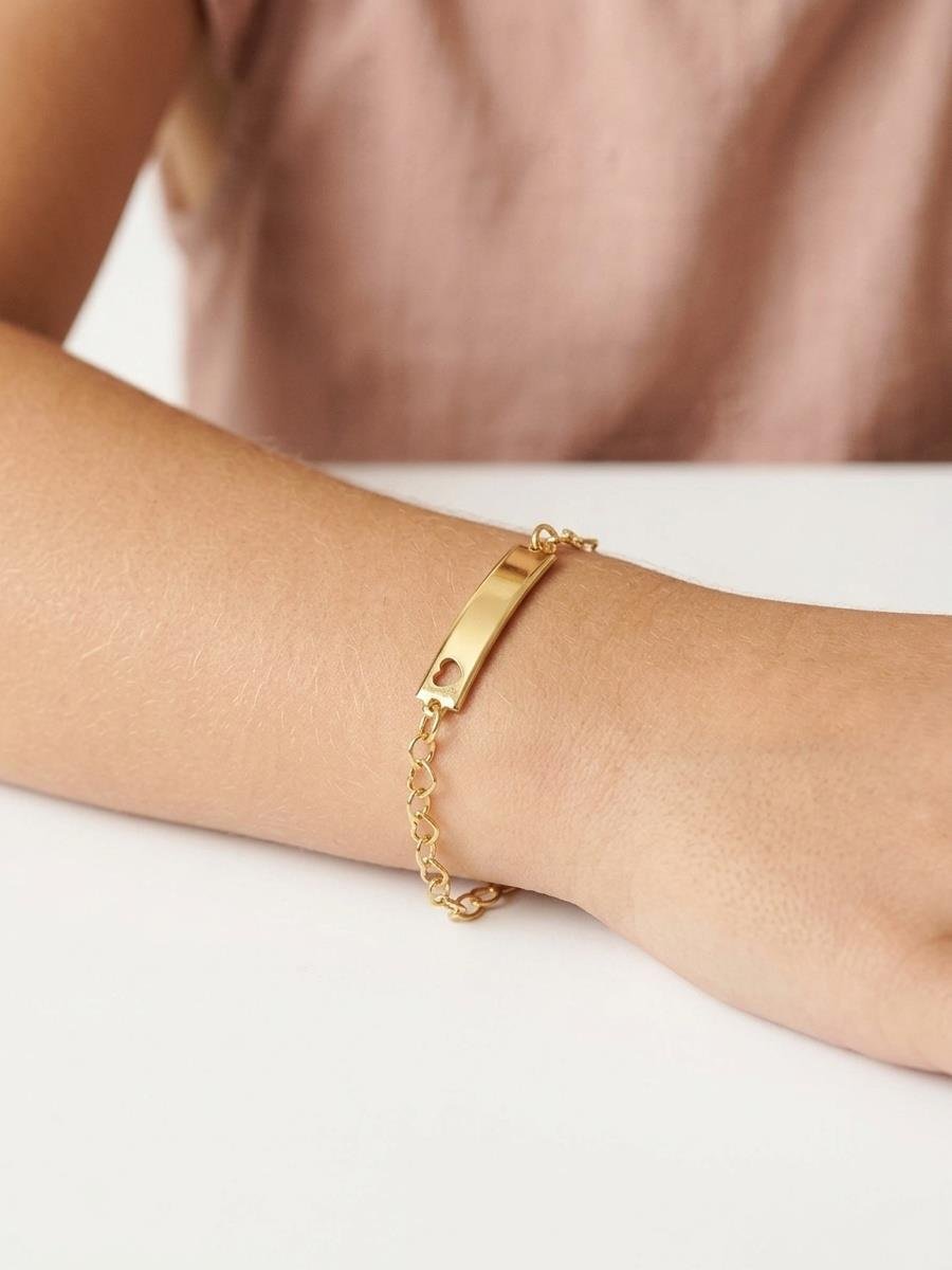 Pulseira Plaquinha com Coração Vazado | Infantil | Banhado a Ouro.