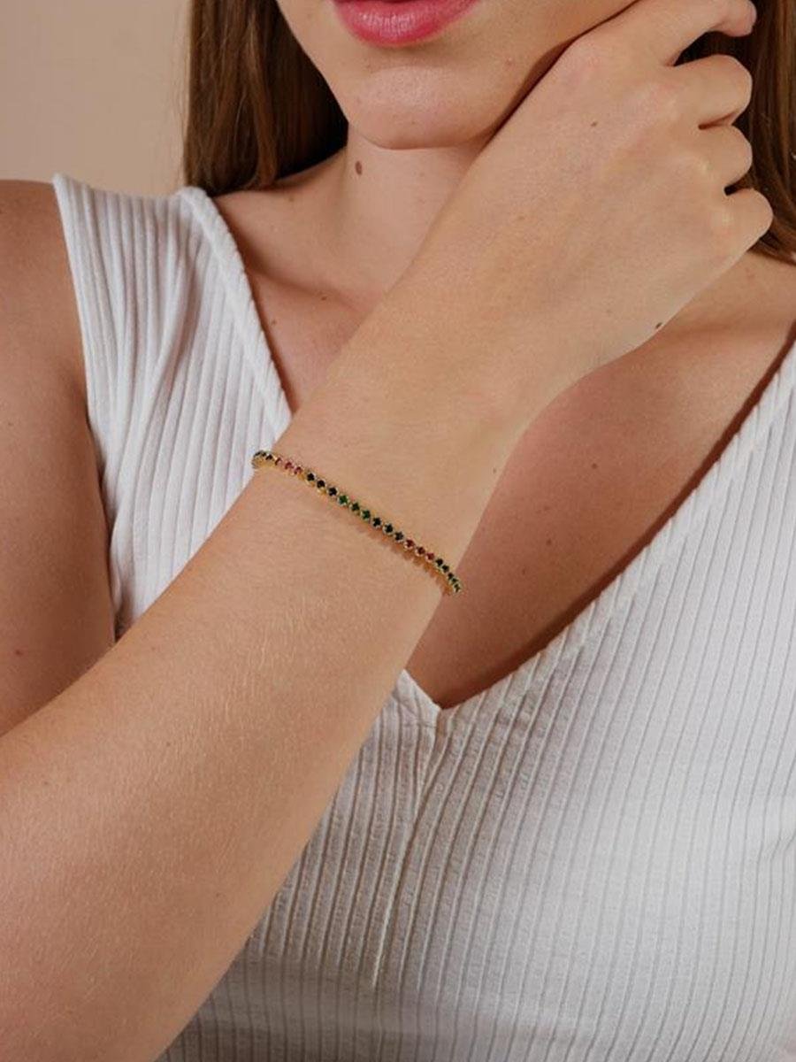 Pulseira Dourada com Zircônias Coloridas