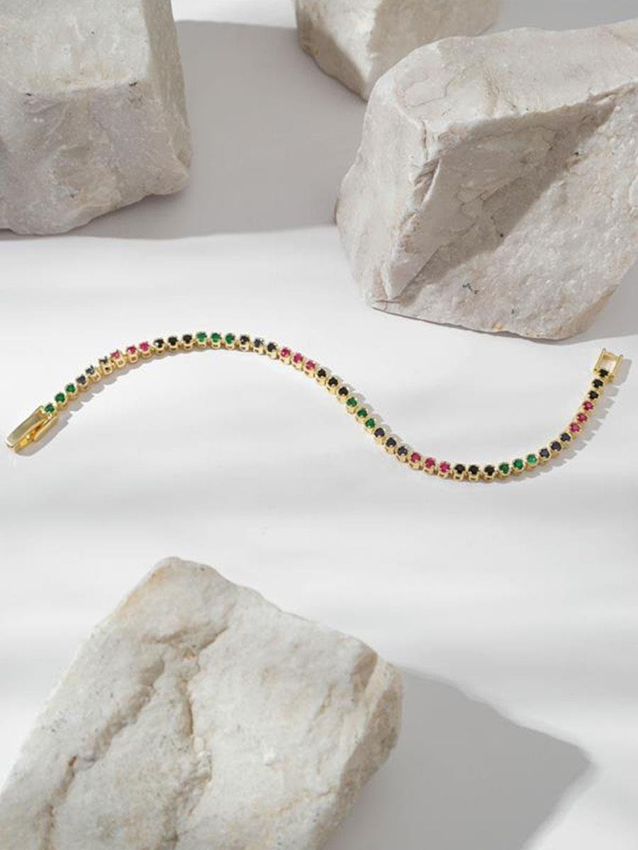 Pulseira Dourada com Zircônias Coloridas