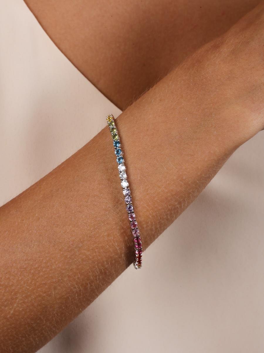 Pulseira Riviera Colorida | Banho de Ródio Branco