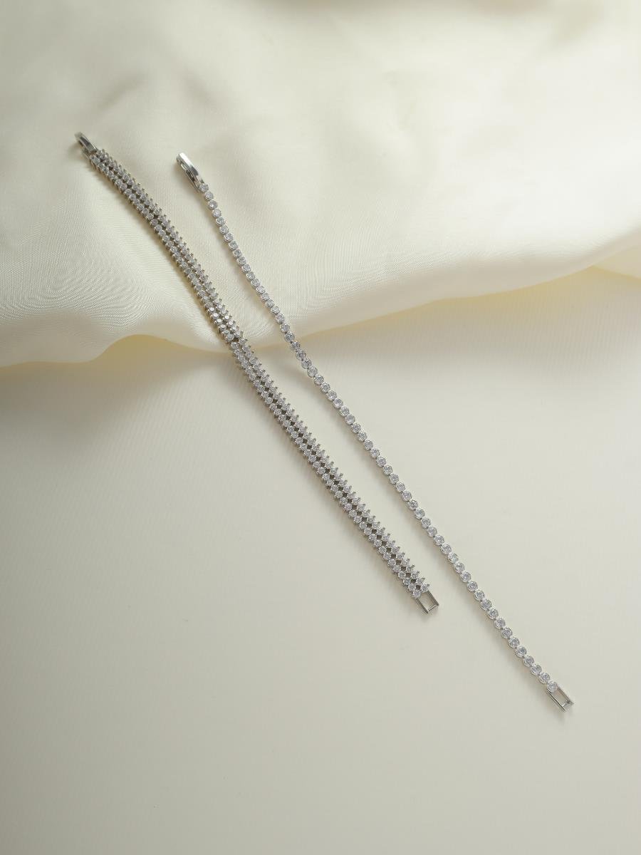 Pulseira Zircônias Incolor | Banho de Ródio Branco