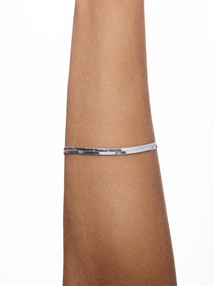 Pulseira Malha Fita 17CM 4MM | Banhado no Ródio Branco