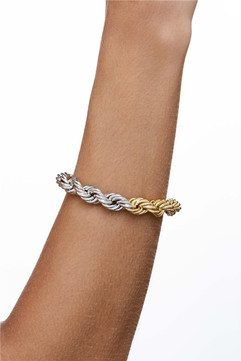 Pulseira Cordão Baiano l Banho de Ouro e Ródio Branco