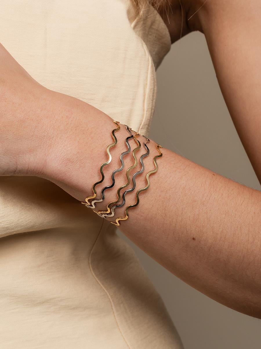 Meio Bracelete Aro Ondulado Dupla | Banhado no Ródio Branco