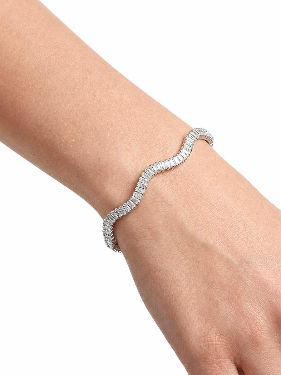 Pulseira Riviera Baguete Ondulada l Banho de Ródio Branco