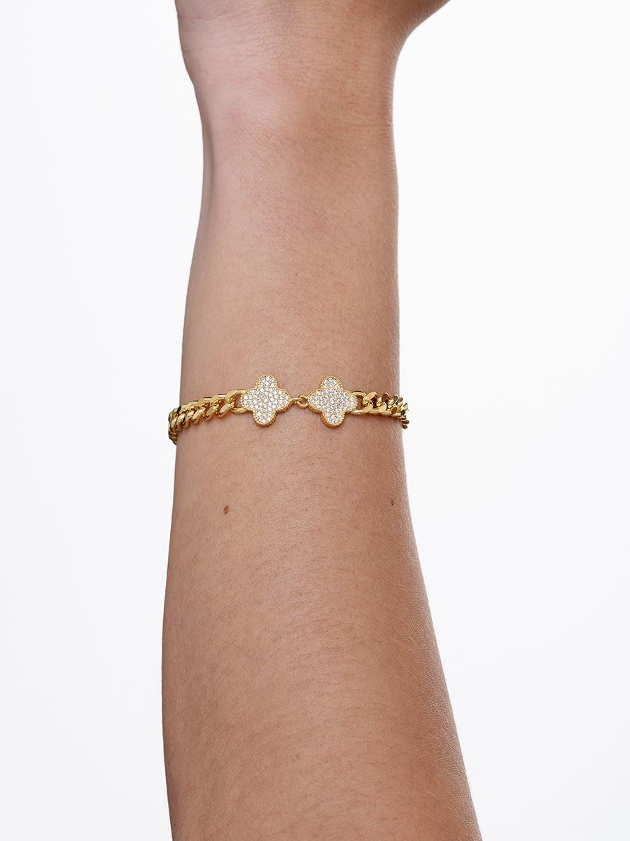 Pulseira de Elo com Trevo Cravejado