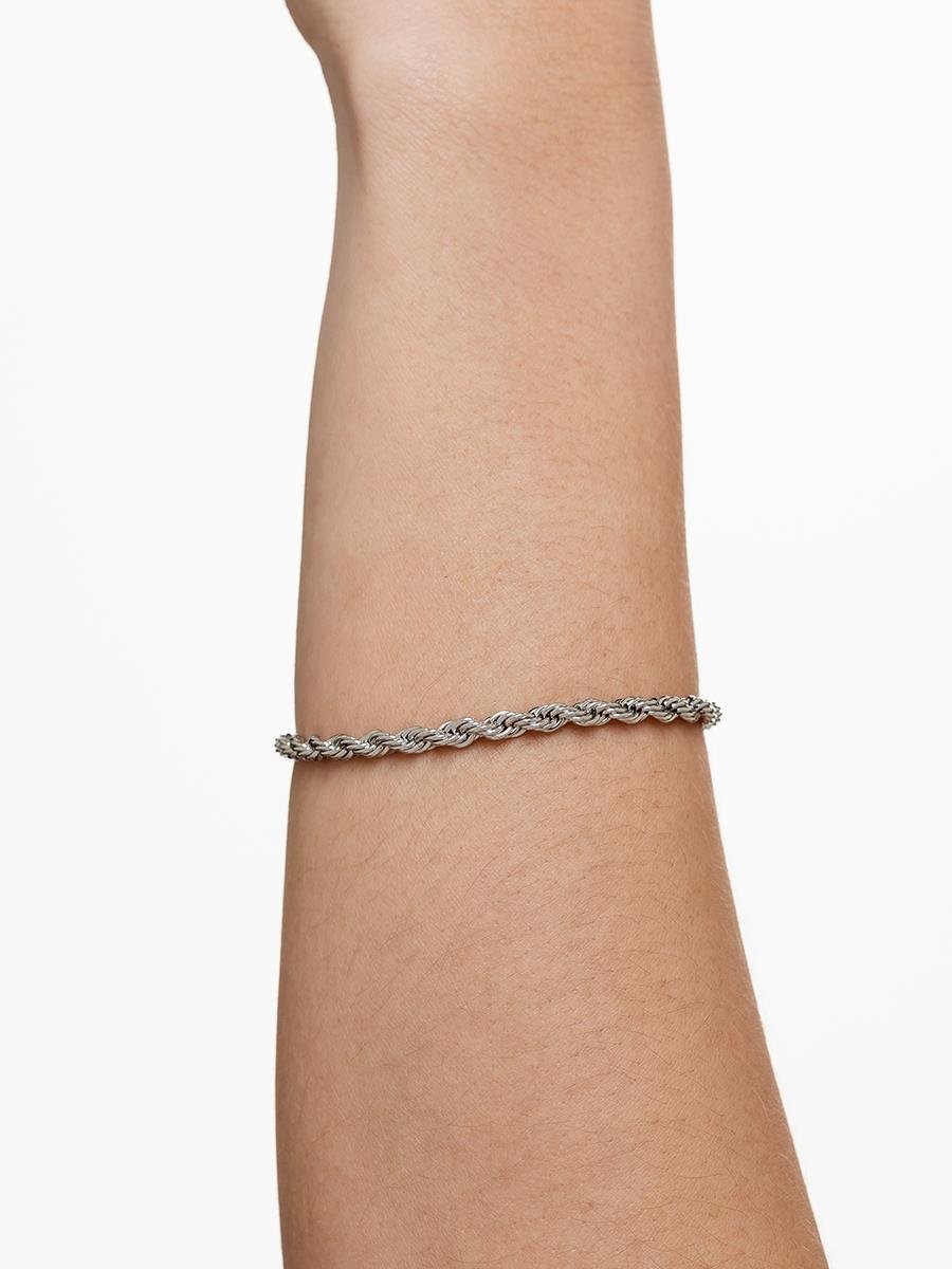 Pulseira Cordão Baiano 17CM 4MM | Banhado no Ródio Branco