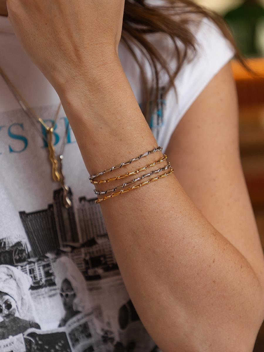 Meio Bracelete Trançado Dupla | Banhado no Ródio Branco 