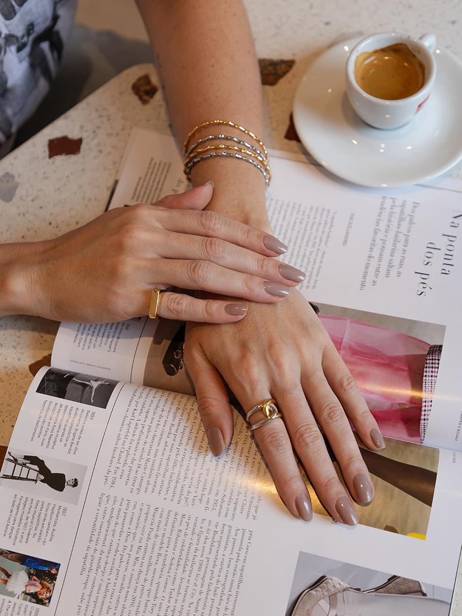 Meio Bracelete Trançado Dupla | Banhado no Ródio Branco 