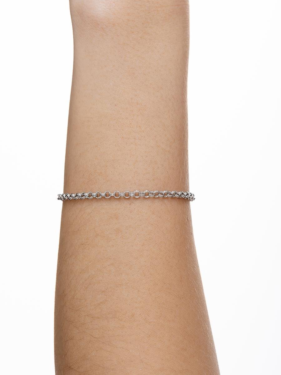 Pulseira de Elo Português Duplo | Banhado no Ródio Branco