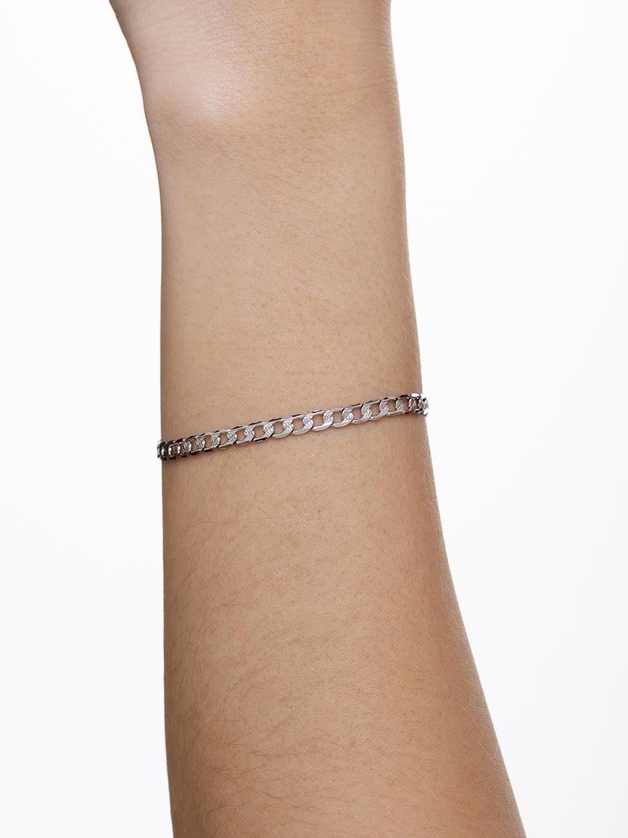 Pulseira de Elo Grumet Diamantado | Banhado no Ródio Branco