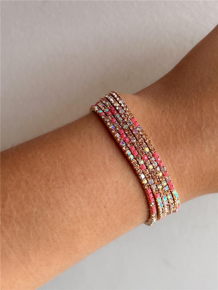 Kit Cinco Pulseiras Cravejada | Banhado no Ouro