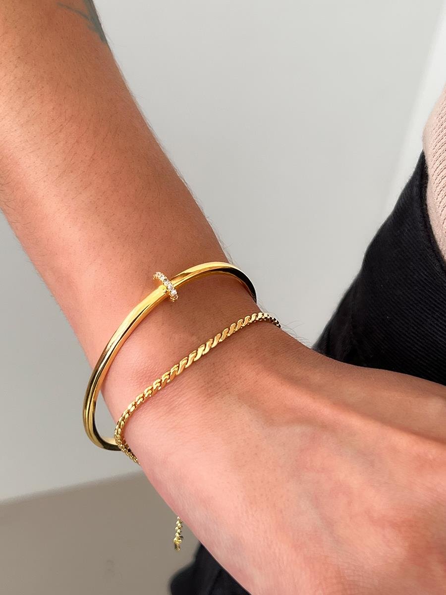 Bracelete Liso e Cravejado | Banhado a Ouro