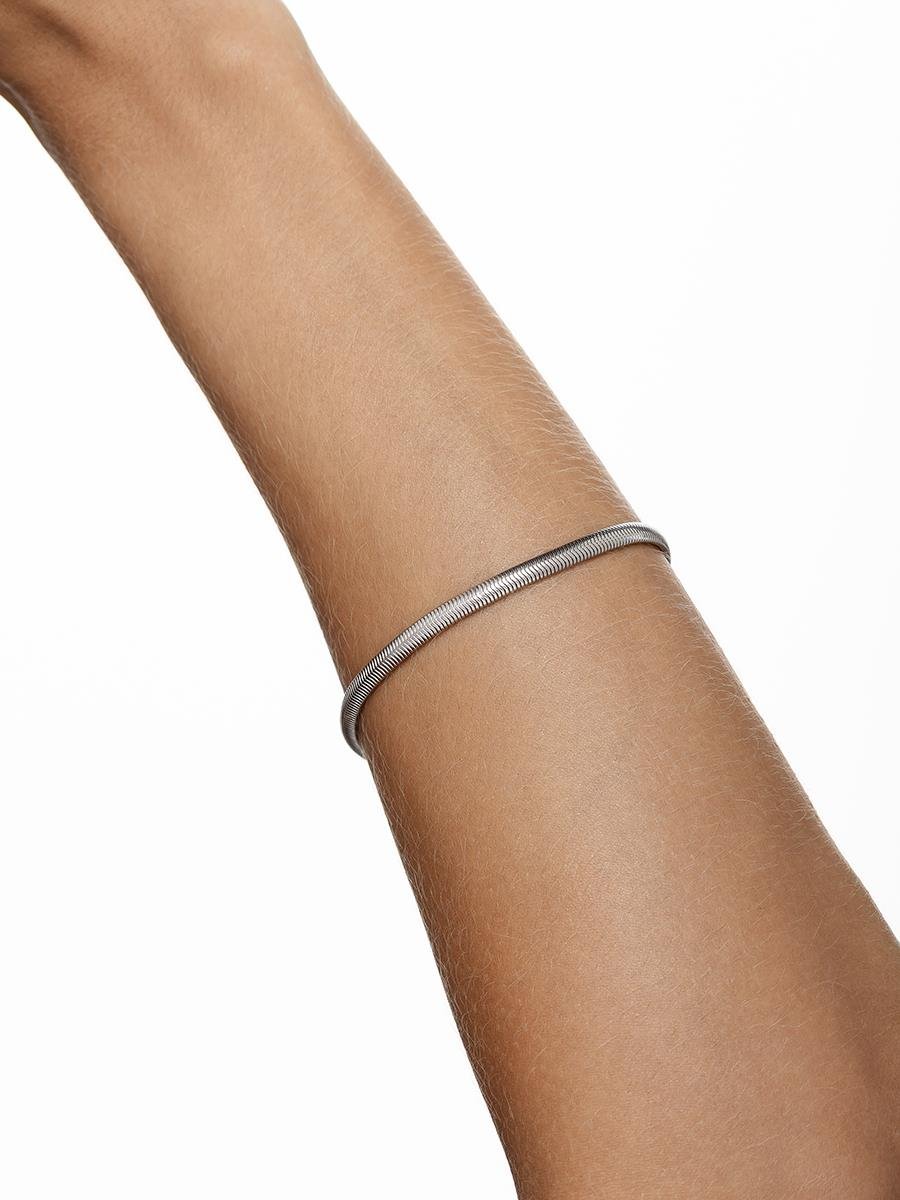 Pulseira Malha FIta Serpente | Banhado no Ródio Branco