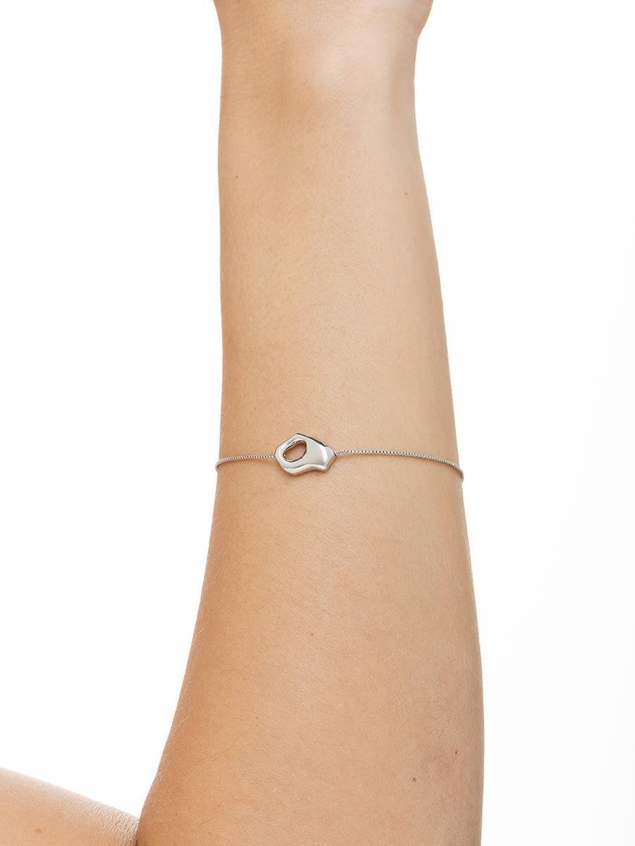 Pulseira Orgânica Vazada Lisa | Banhado a Ródio Branco