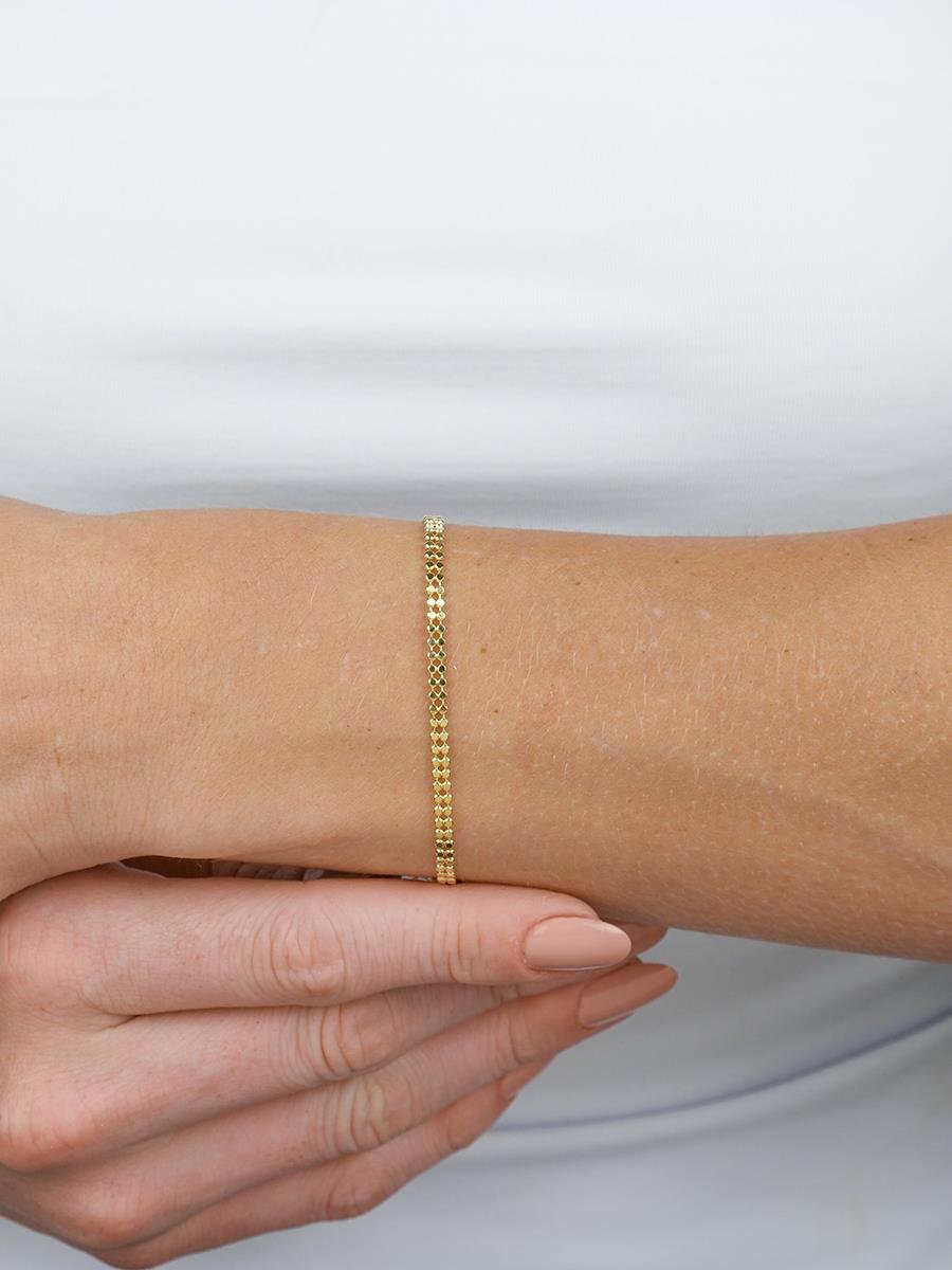 Pulseira Bolinha Dupla Amassada | Banhado a Ouro