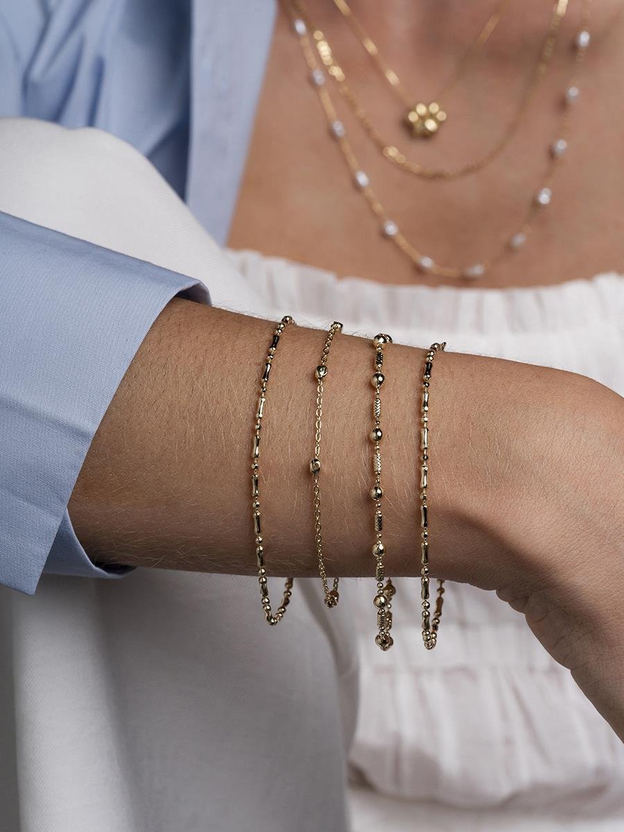 Pulseira Tubo Com Esfera | Banhado a Ouro