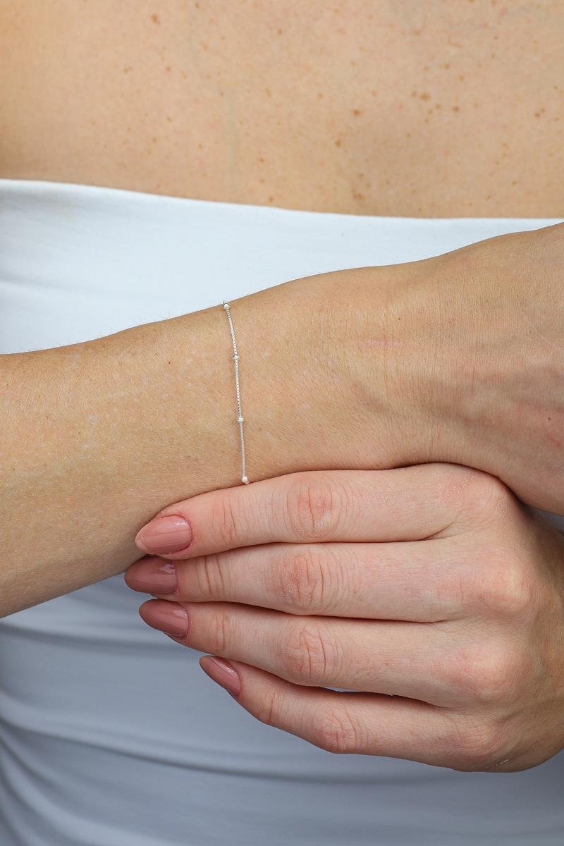 Pulseira Veneziana com Bolinha | Prata 925
