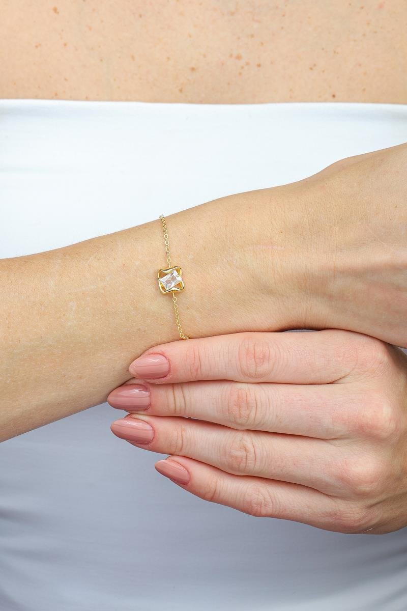 Pulseira Quadrado Cravejado | Banhado A Ouro