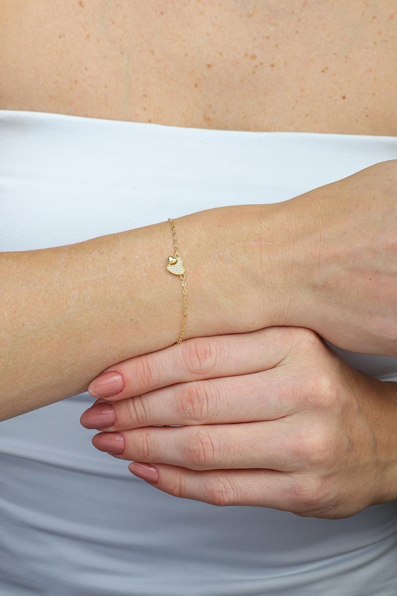 Pulseira Coração Duplo Cravejado | Banhado a Ouro