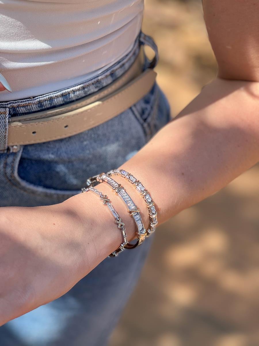 Pulseira Elos X | Banhado a Ródio Branco e Ouro