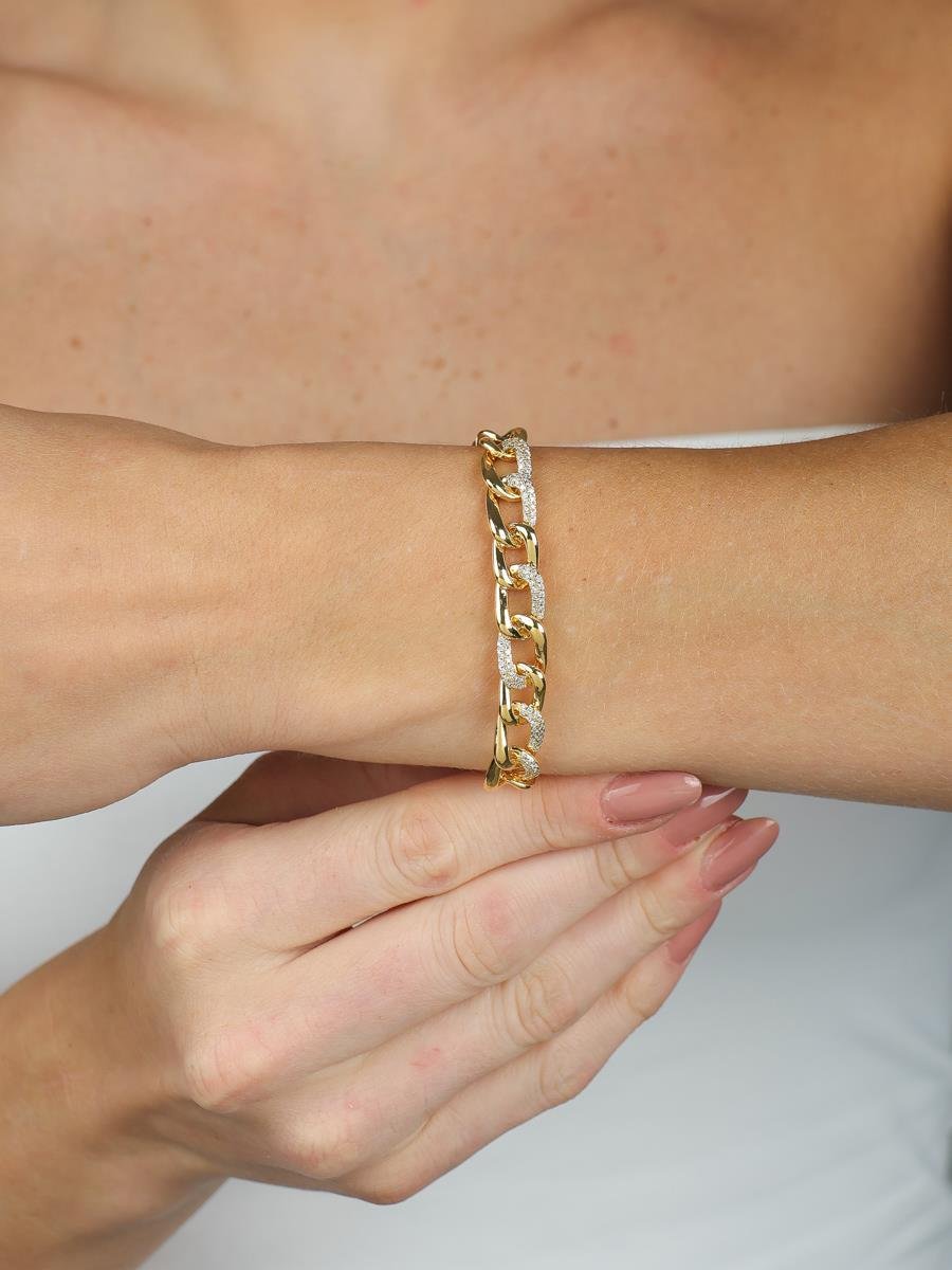 Pulseira Elo Cubano Cravejada | Banhado a Ouro.