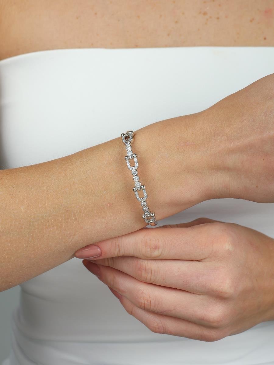 Bracelete Cravejado | Banhado a Ródio Branco.