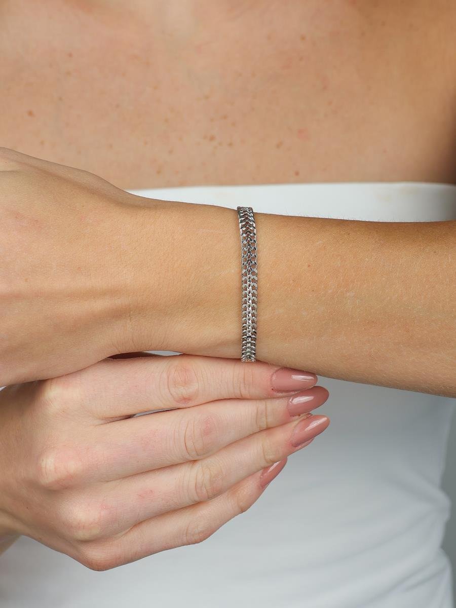 Pulseira Dupla Elo Grumet | Banhado a Ródio Branco