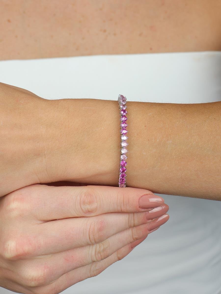 Pulseira Riviera Dúo Rosa | Banhado a Ródio Branco.