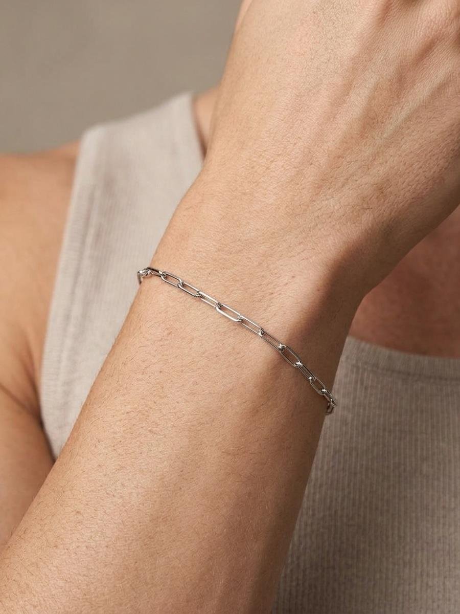 Pulseira Elo Cartier | Masculino | Banhado a Ródio Branco.