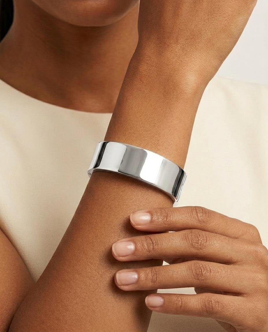 Bracelete Liso | Banhado a Ródio Branco.