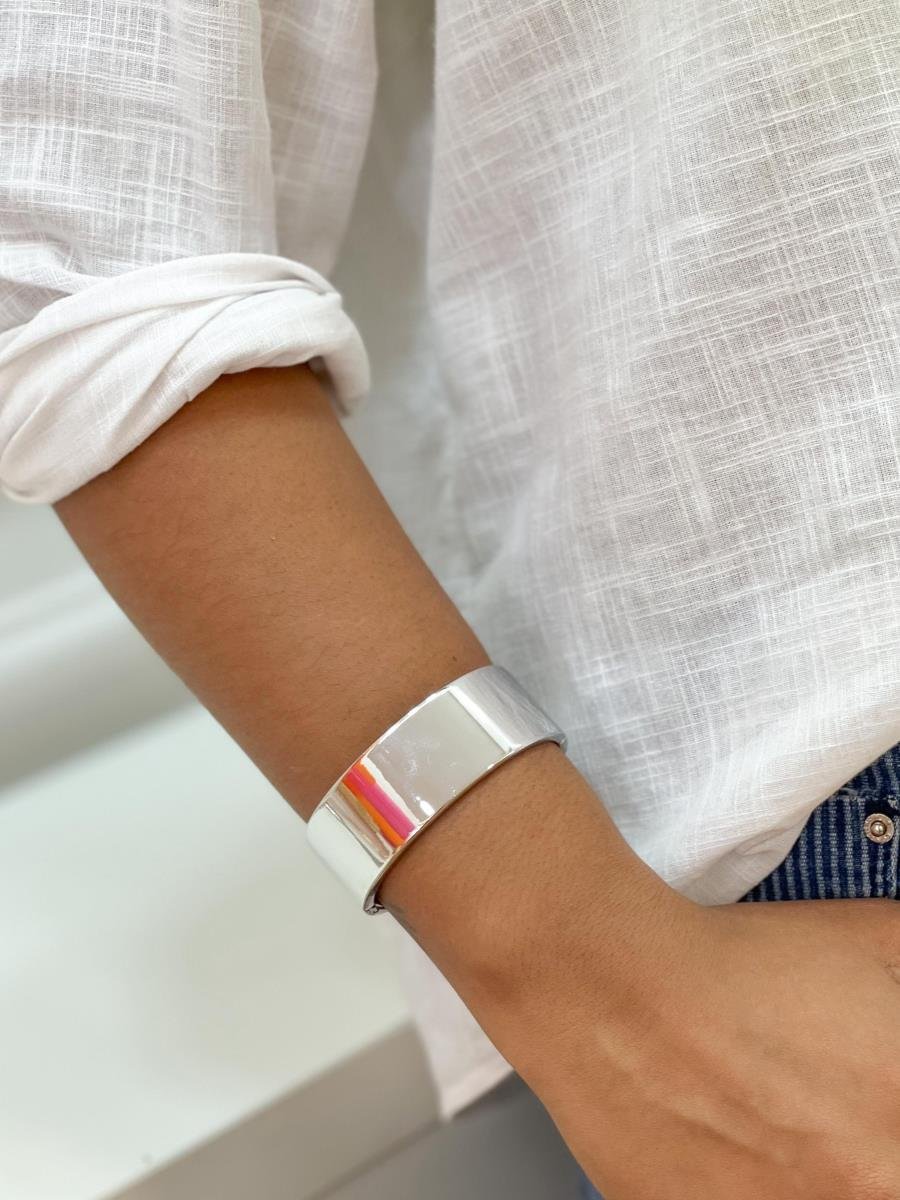 Bracelete Liso | Banhado a Ródio Branco.