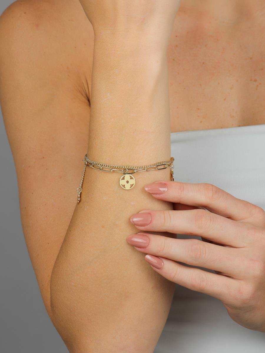 Pulseira Dupla Trevo Com Mini Elo | Banhado a Ouro