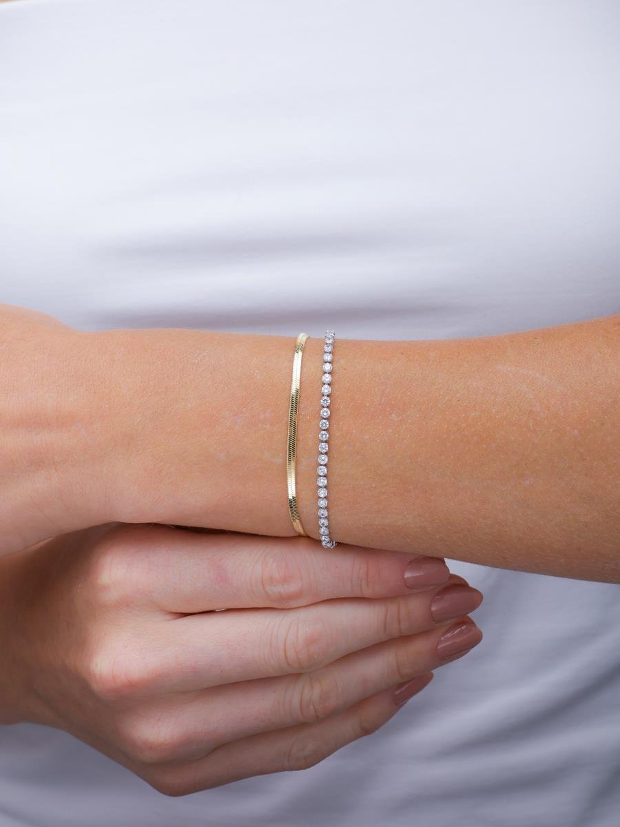 Pulseira Riviera Dupla com Malha Fita | Banhado a Ouro e Ródio Branco.