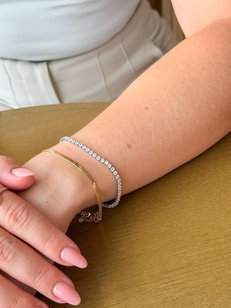 Pulseira Riviera Dupla com Malha Fita | Banhado a Ouro e Ródio Branco.