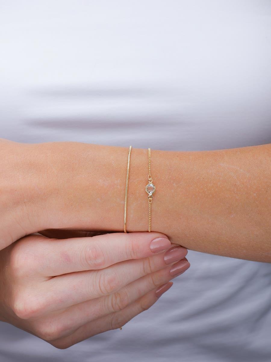 Pulseira Dupla Duas Zirconia e Rabo de Rato | Banhado a Ouro.