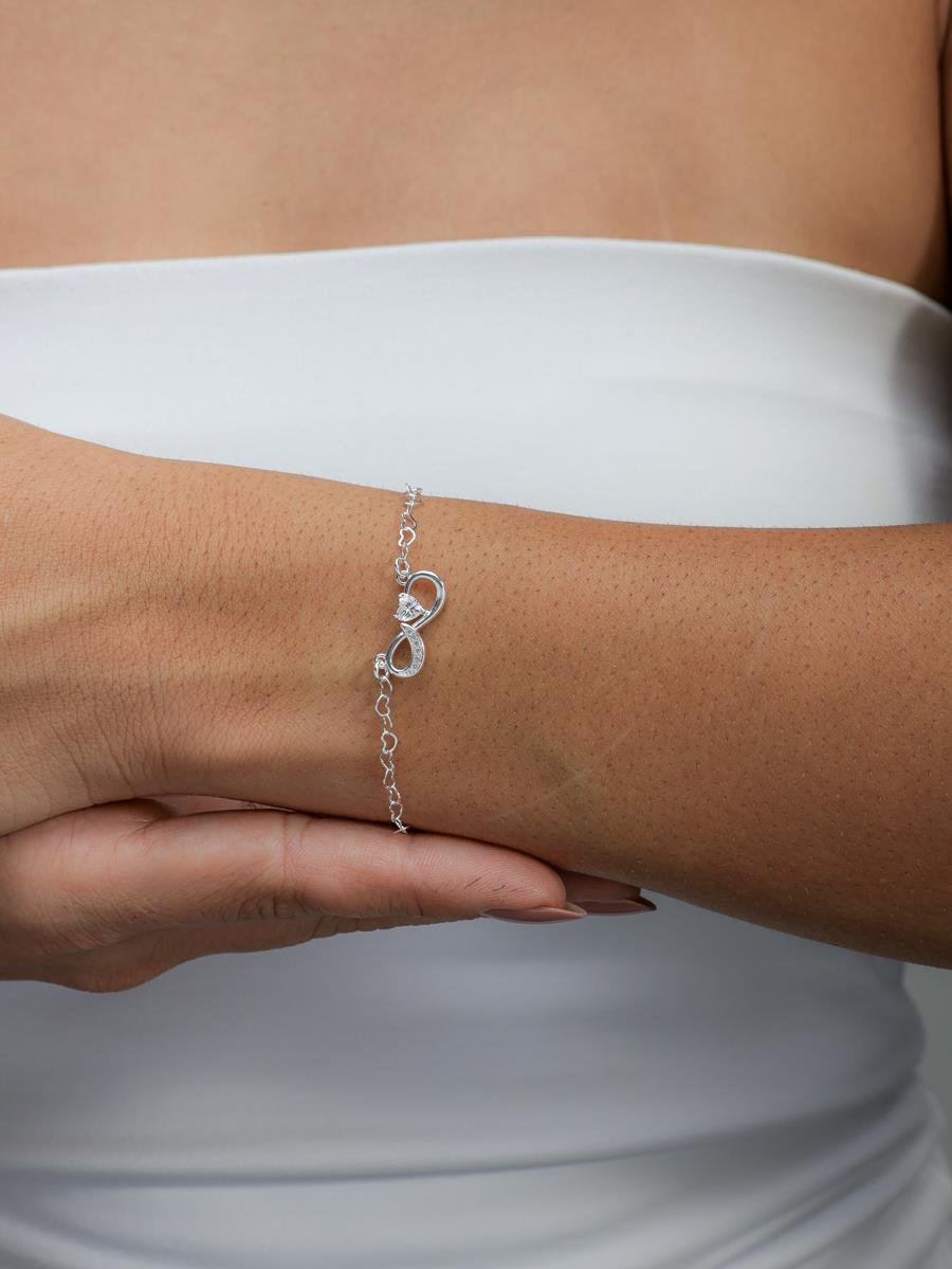 Pulseira Infinito Cravejado | Banho de Prata .