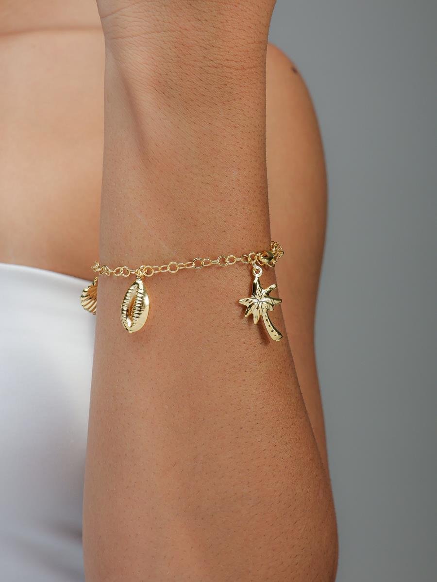 Pulseira Pingentes Praia | Banhado a Ouro.